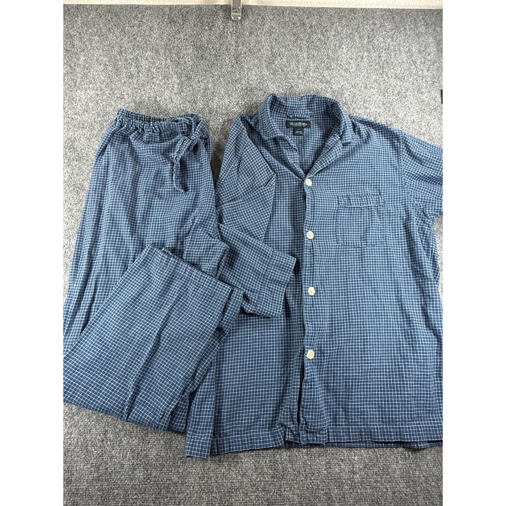 Brooks Brothers Pajama Set Mens Large Blue Excellent Cotton Grid Check 2PC